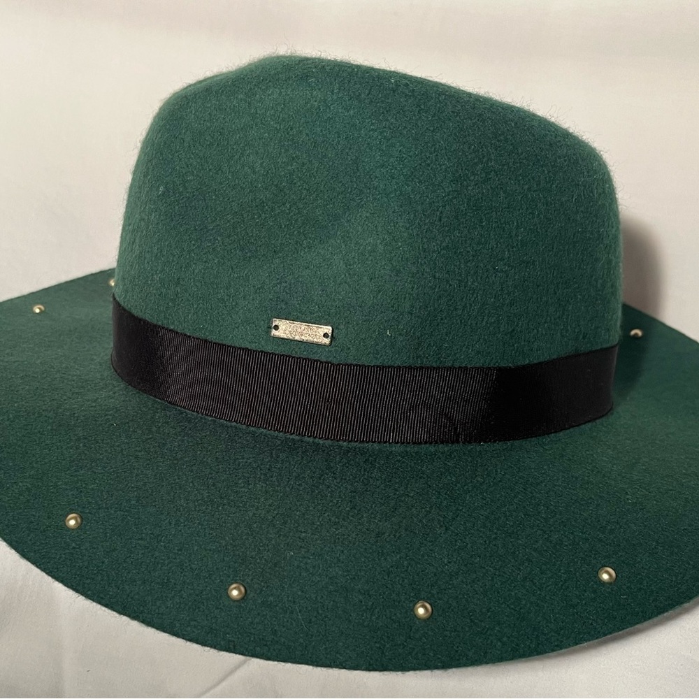 Armani Exchange Green Wool Wide-Brim Fedora Hat with Black Band